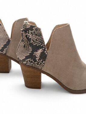 Dolcetta Women’s Size 8 Taupe Suede Snake Print Ankle Booties Block Heel